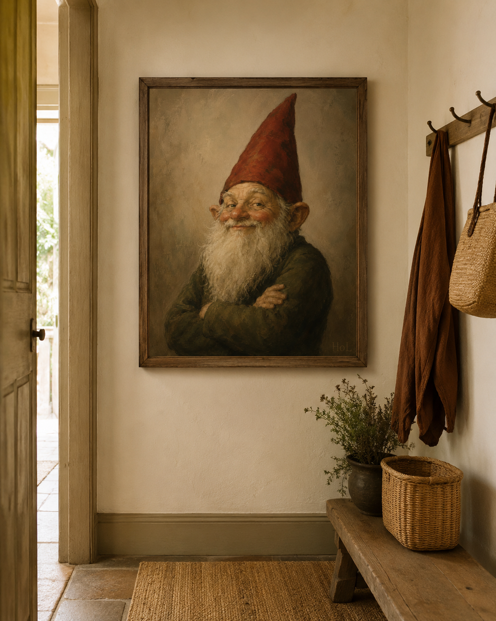 Vintage Smiling Gnome Poster — Matte Vertical Wall Art