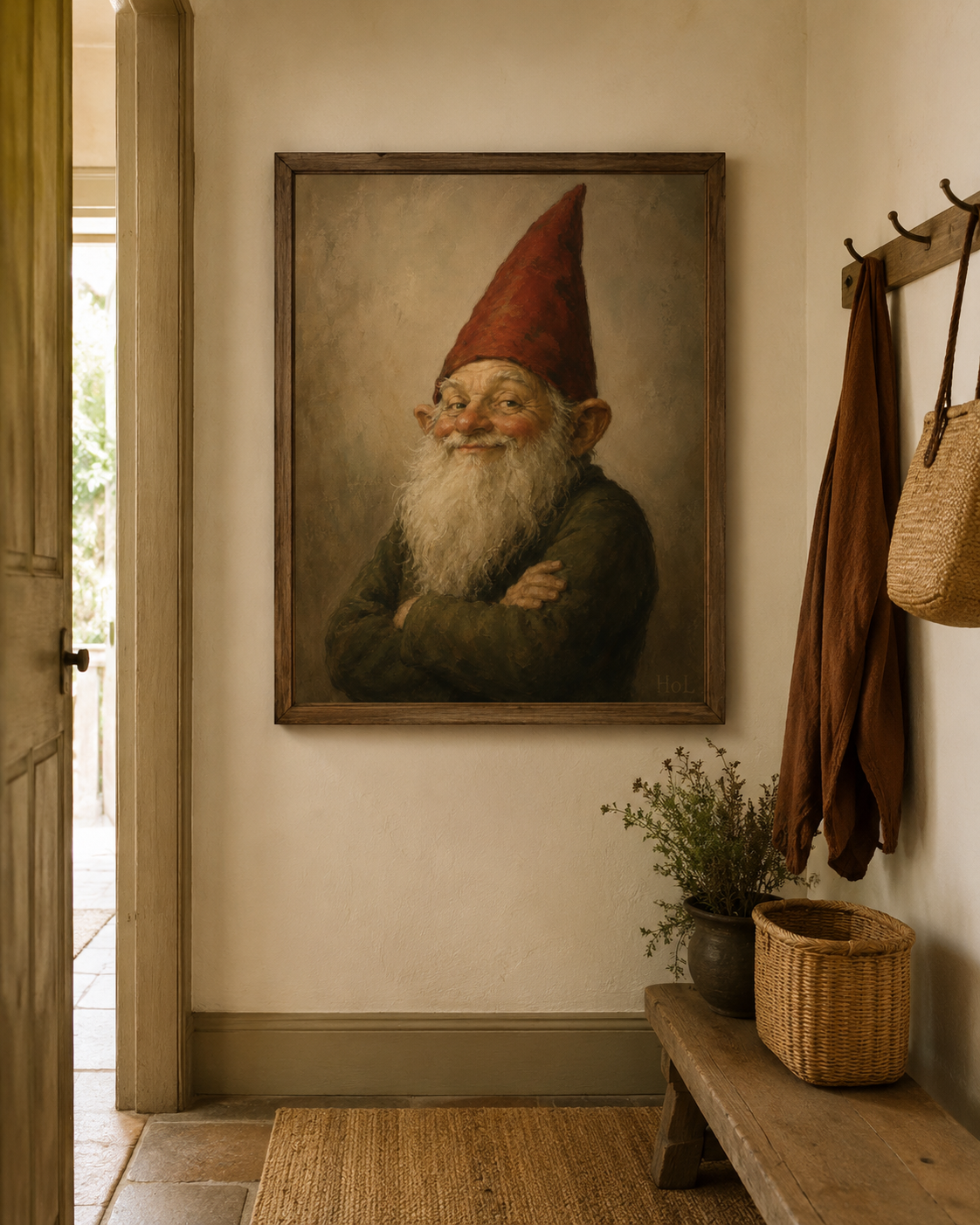 Vintage Smiling Gnome Poster — Matte Vertical Wall Art