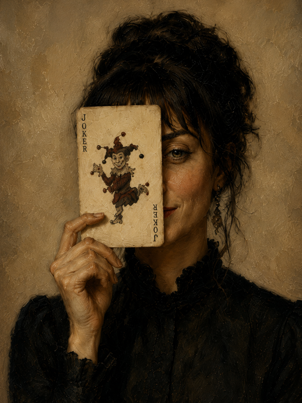 Vintage Portrait Poster — Woman Holding Rorschach Card Matte Vertical Print