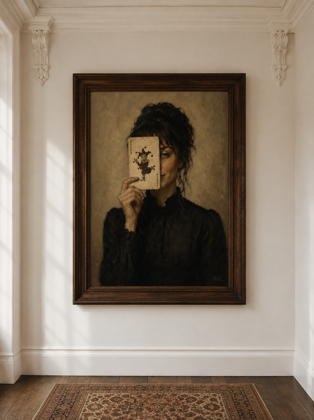 Vintage Portrait Poster — Woman Holding Rorschach Card Matte Vertical Print