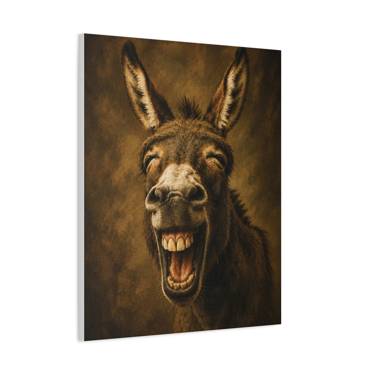 Laughing Donkey Matte Canvas Art – Humorous Animal Wall Décor, Stretched 1.25"