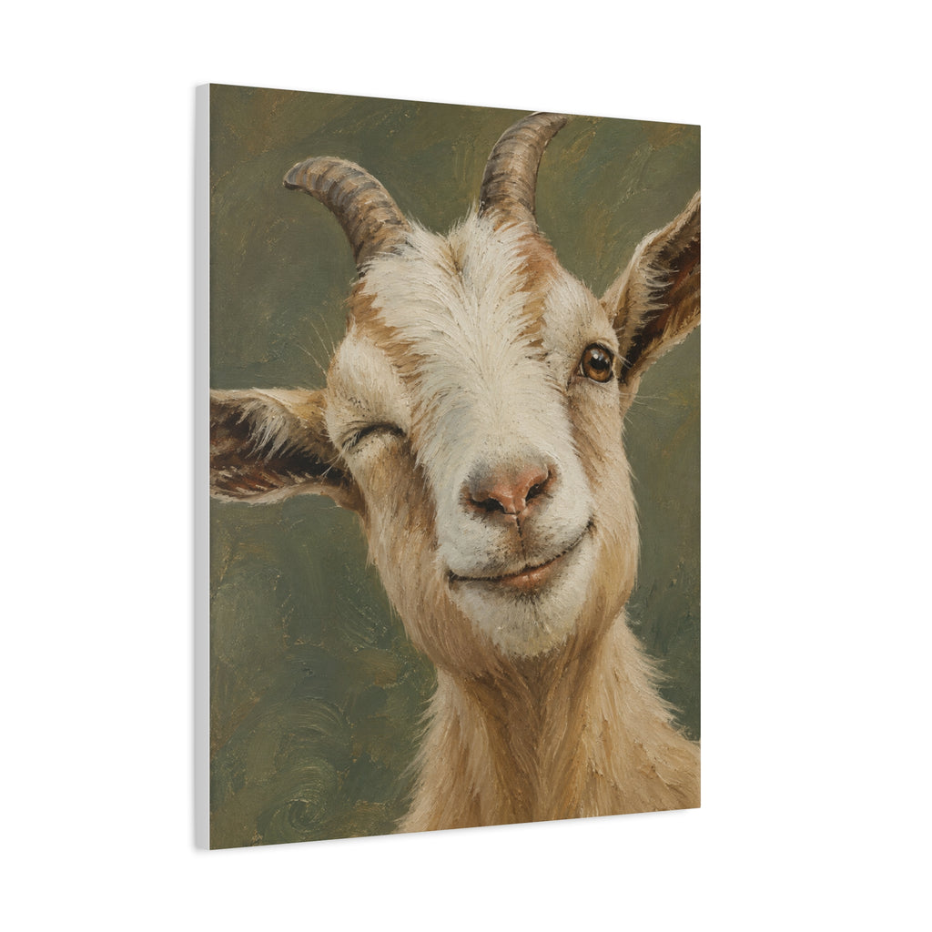 Winking Goat Canvas Art – Matte Stretched Farm Animal Wall Decor