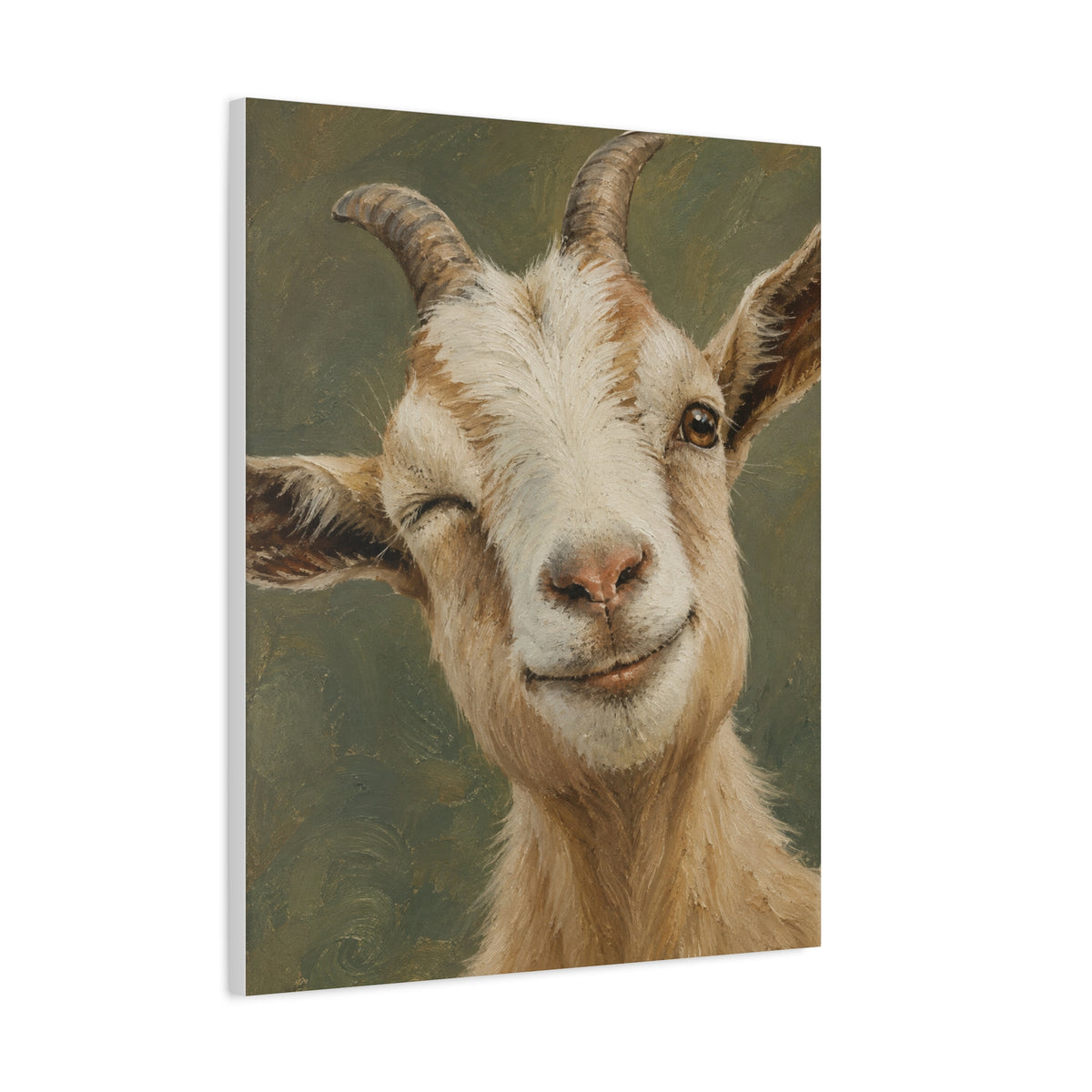 Winking Goat Canvas Art – Matte Stretched Farm Animal Wall Decor