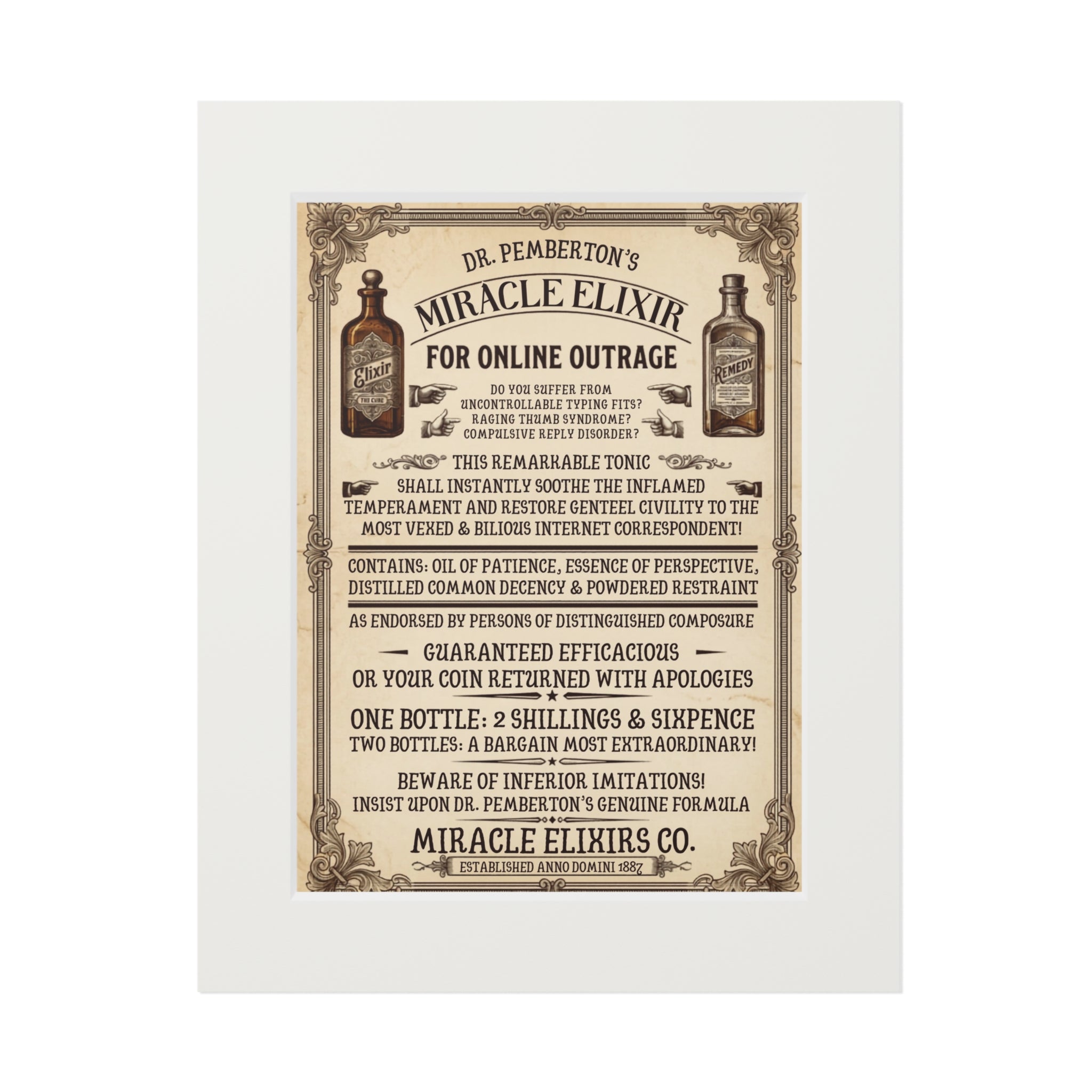Vanquish Scroll Fatigue (Miracle Elixirs No. 01) — Satirical Fine Art Print