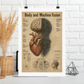 Bio-Mechanical Anatomy Chart Poster — Tech & Human Intelligence Dark Academia Art