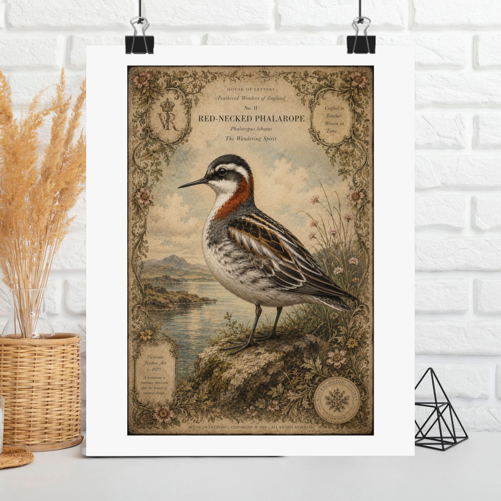 Vintage Shorebird Poster — Red-necked Phalarope Matte Print