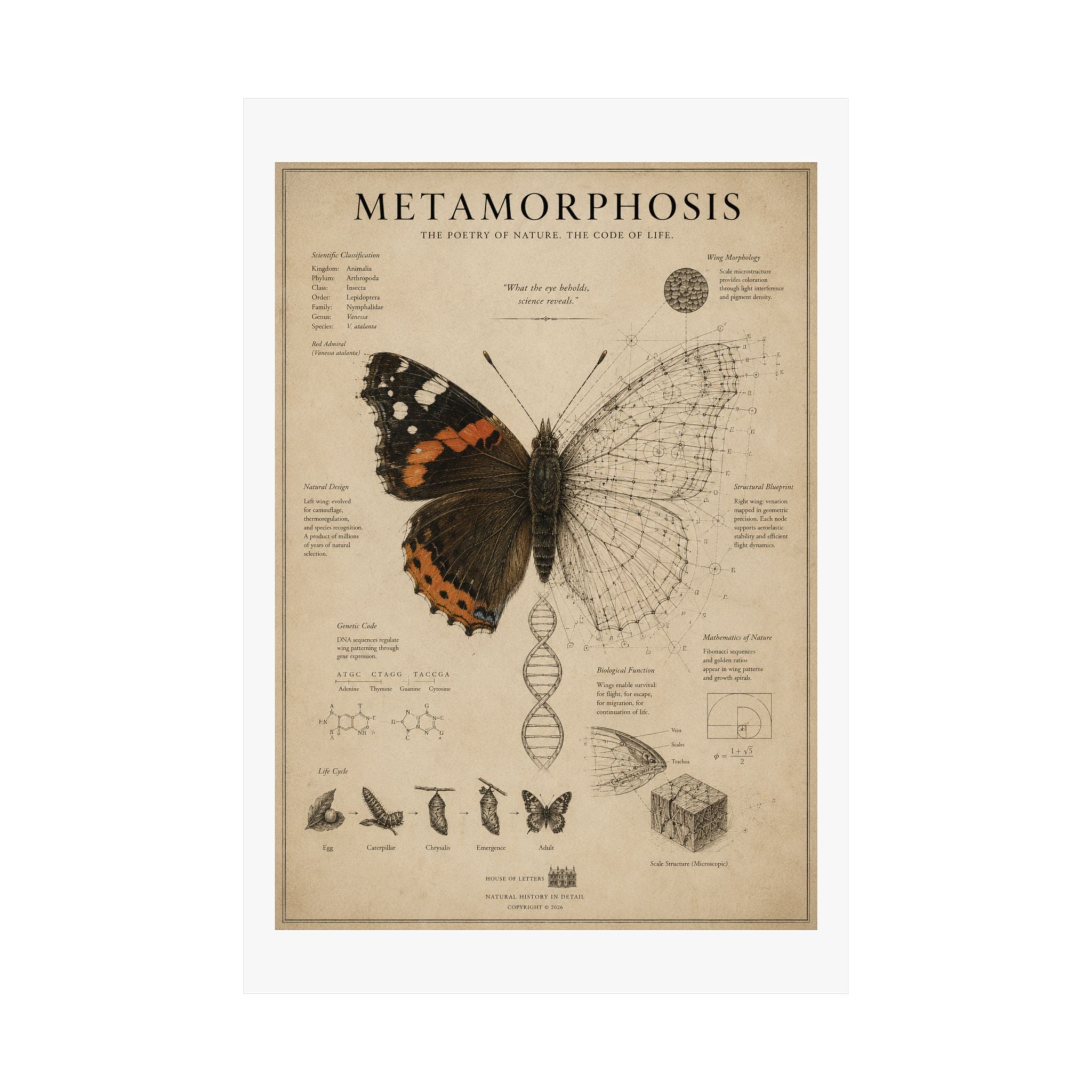 The Anatomy of Metamorphosis" Premium Art Print - The Poetry of Nature Meets the Code of Life