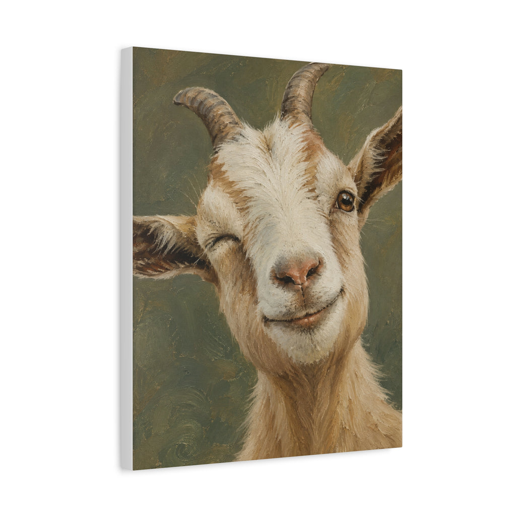 Winking Goat Canvas Art – Matte Stretched Farm Animal Wall Decor