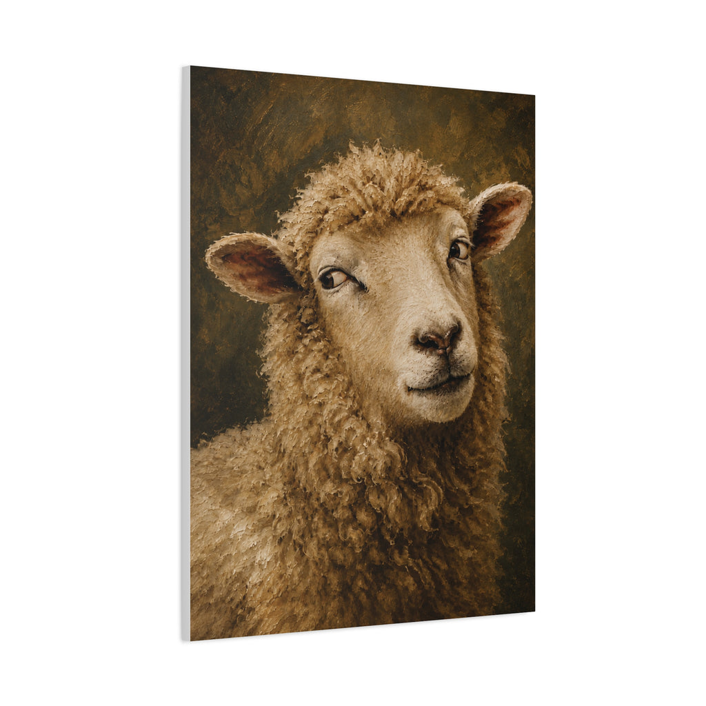 Playful Sheep Portrait Canvas Print — Rustic Farmhouse Wall Art