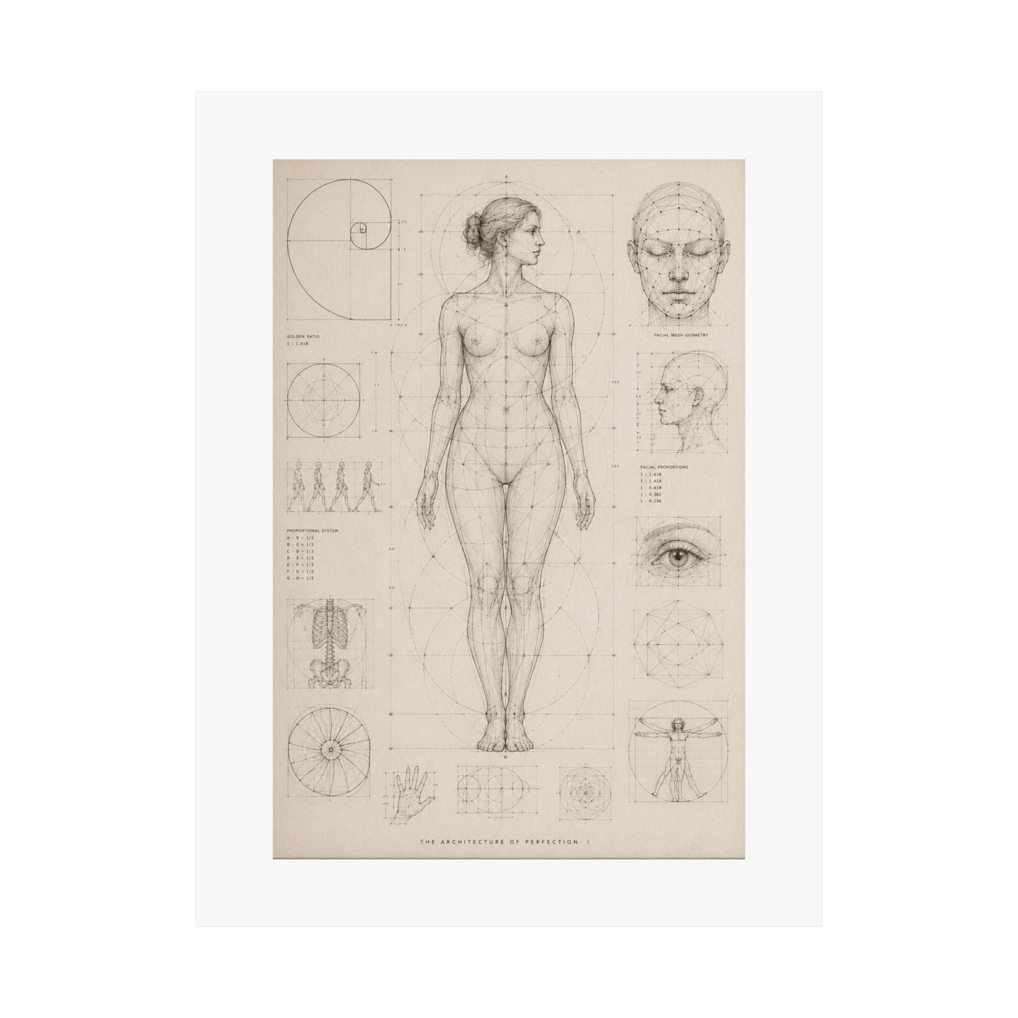 Anatomical Study Matte Poster — Vintage Human Proportions Print