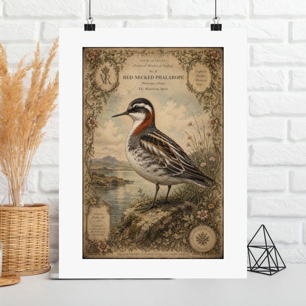 Vintage Shorebird Poster — Red-necked Phalarope Matte Print