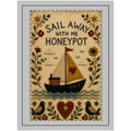 Wood Topped Wall Tapestry — “Sail Away With Me Honeypot” Nautical Folk Art Decor