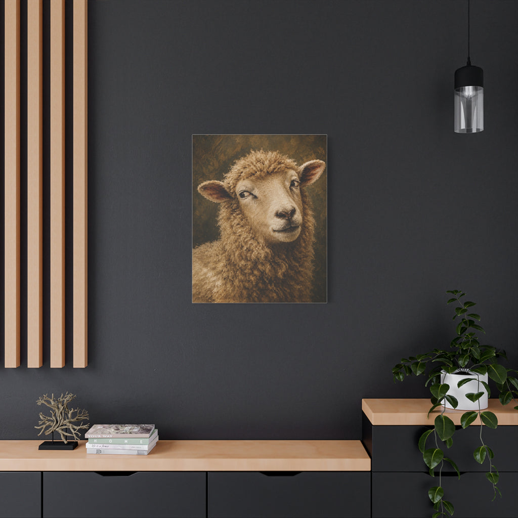 Playful Sheep Portrait Canvas Print — Rustic Farmhouse Wall Art