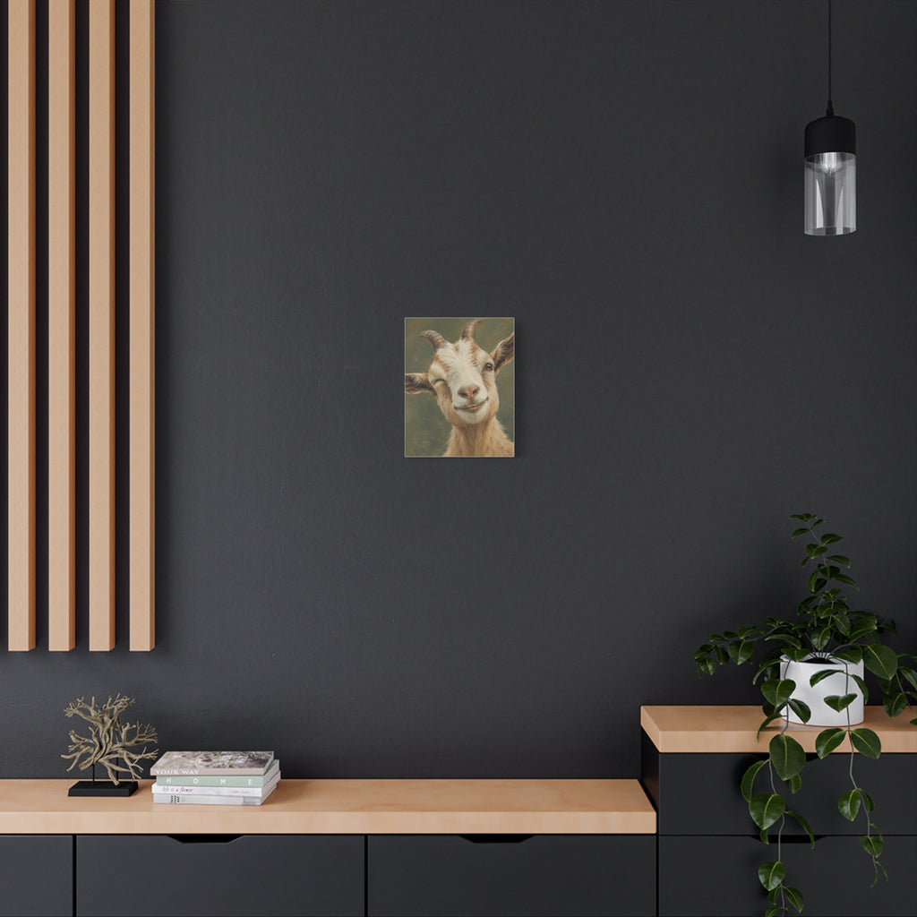 Winking Goat Canvas Art – Matte Stretched Farm Animal Wall Decor