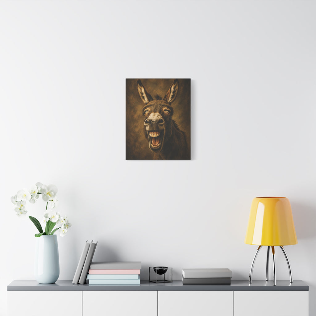 Laughing Donkey Matte Canvas Art – Humorous Animal Wall Décor, Stretched 1.25"