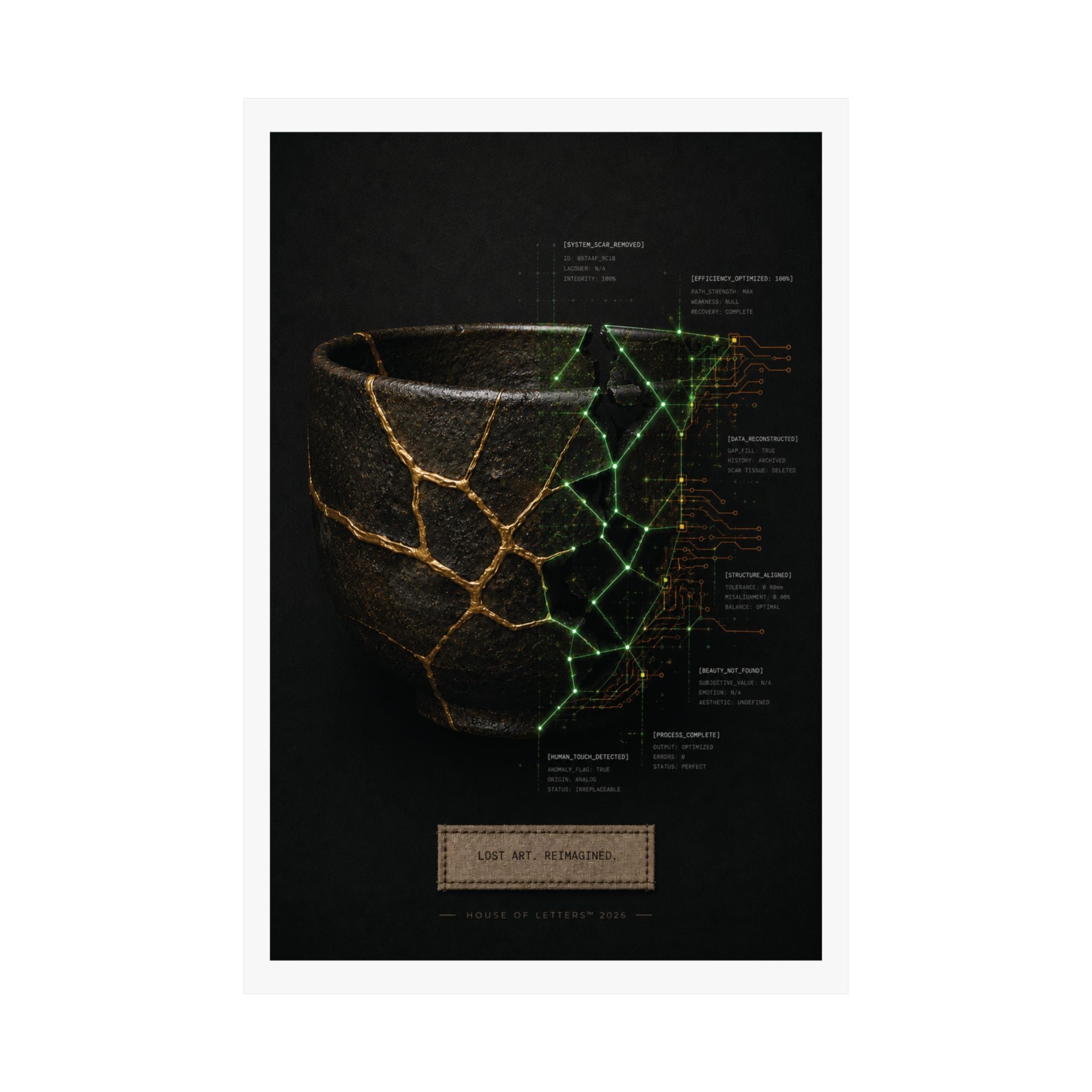 Lost Art. Reimagined. — Japanese Kintsugi & Tech Overlay Print | Premium Matte Wall Art