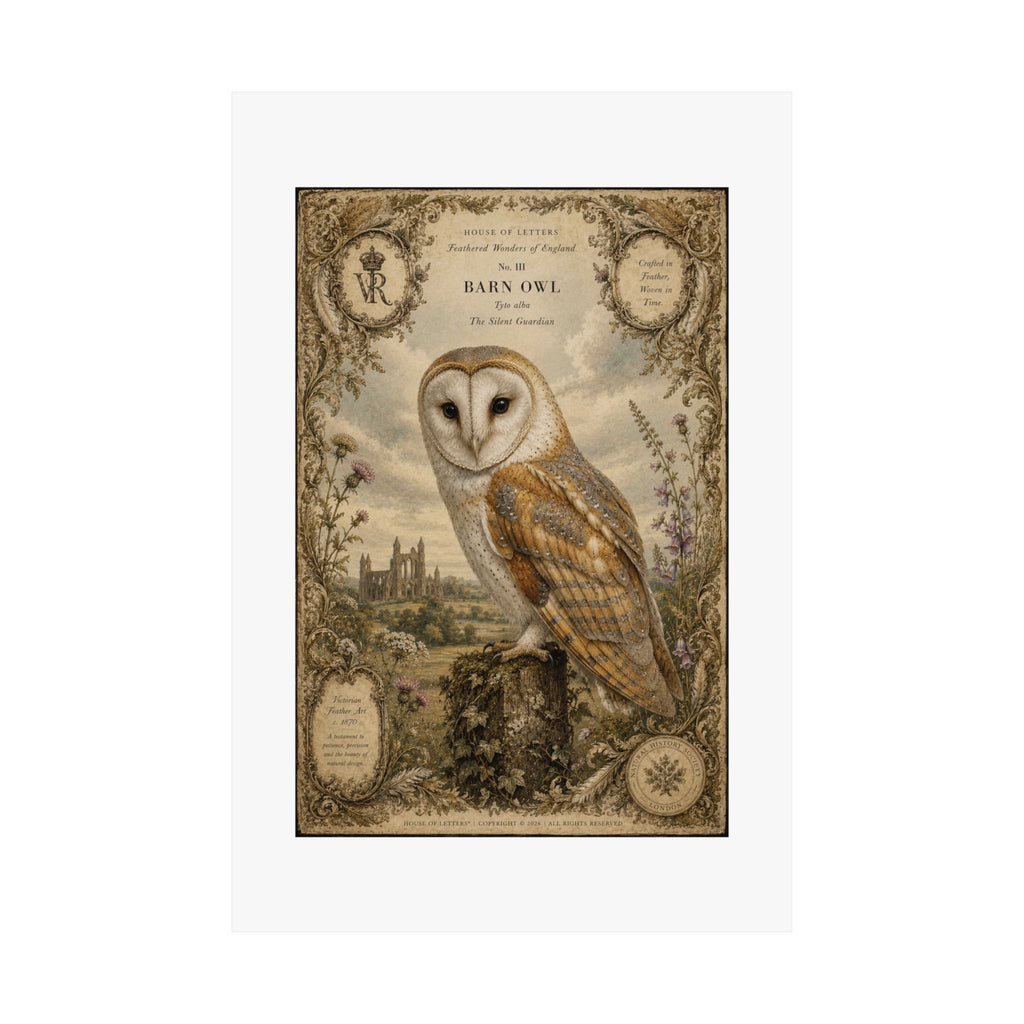 Barn Owl Vintage Print Poster — Matte Vertical Wall Art