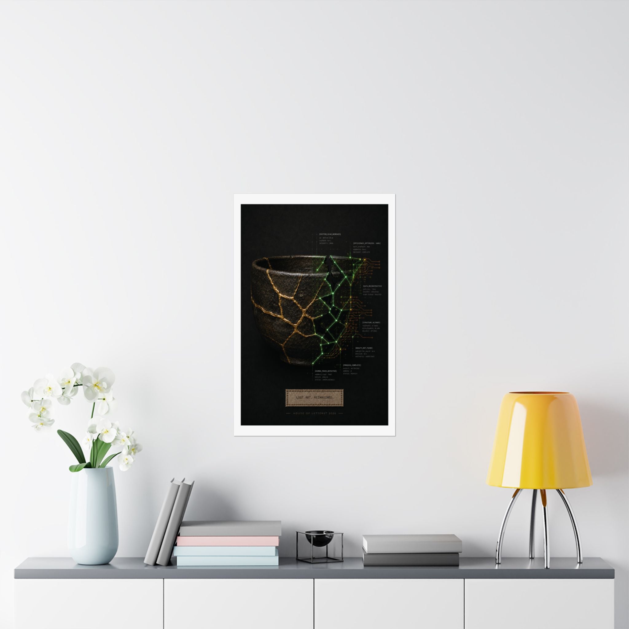 Lost Art. Reimagined. — Japanese Kintsugi & Tech Overlay Print | Premium Matte Wall Art