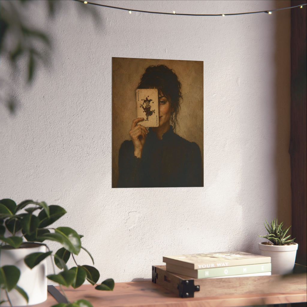 Vintage Portrait Poster — Woman Holding Rorschach Card Matte Vertical Print