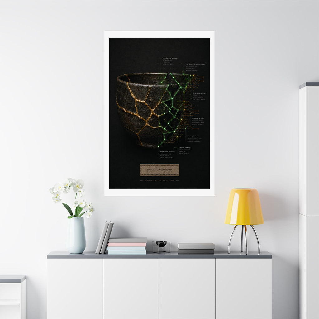 Lost Art. Reimagined. — Japanese Kintsugi & Tech Overlay Print | Premium Matte Wall Art