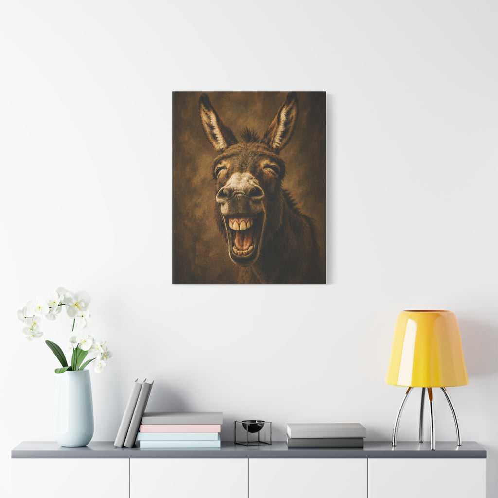 Laughing Donkey Matte Canvas Art – Humorous Animal Wall Décor, Stretched 1.25"