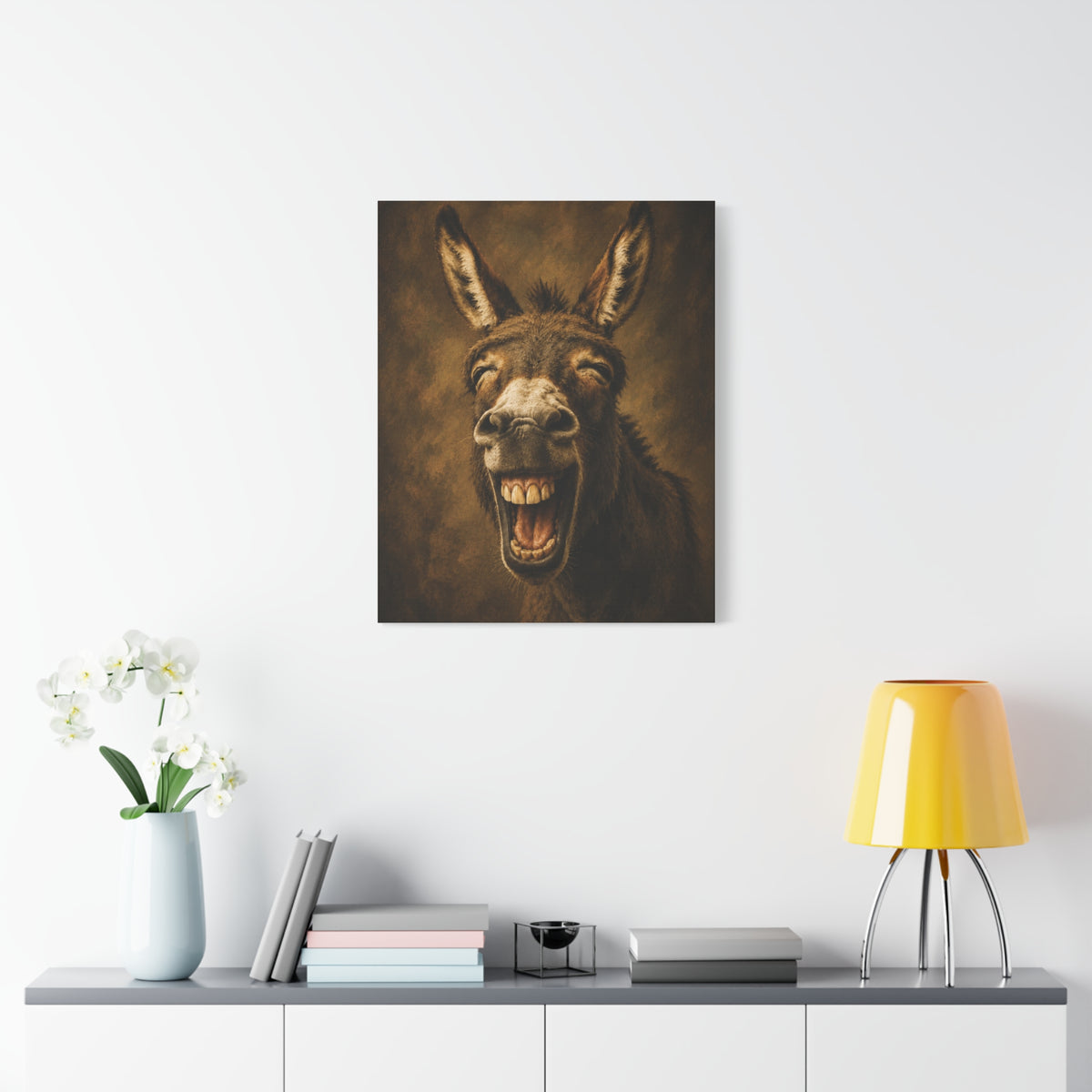 Laughing Donkey Matte Canvas Art – Humorous Animal Wall Décor, Stretched 1.25"