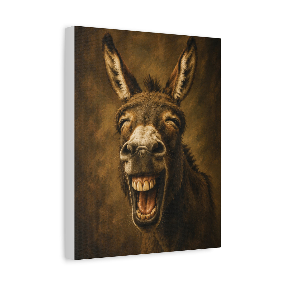 Laughing Donkey Matte Canvas Art – Humorous Animal Wall Décor, Stretched 1.25"