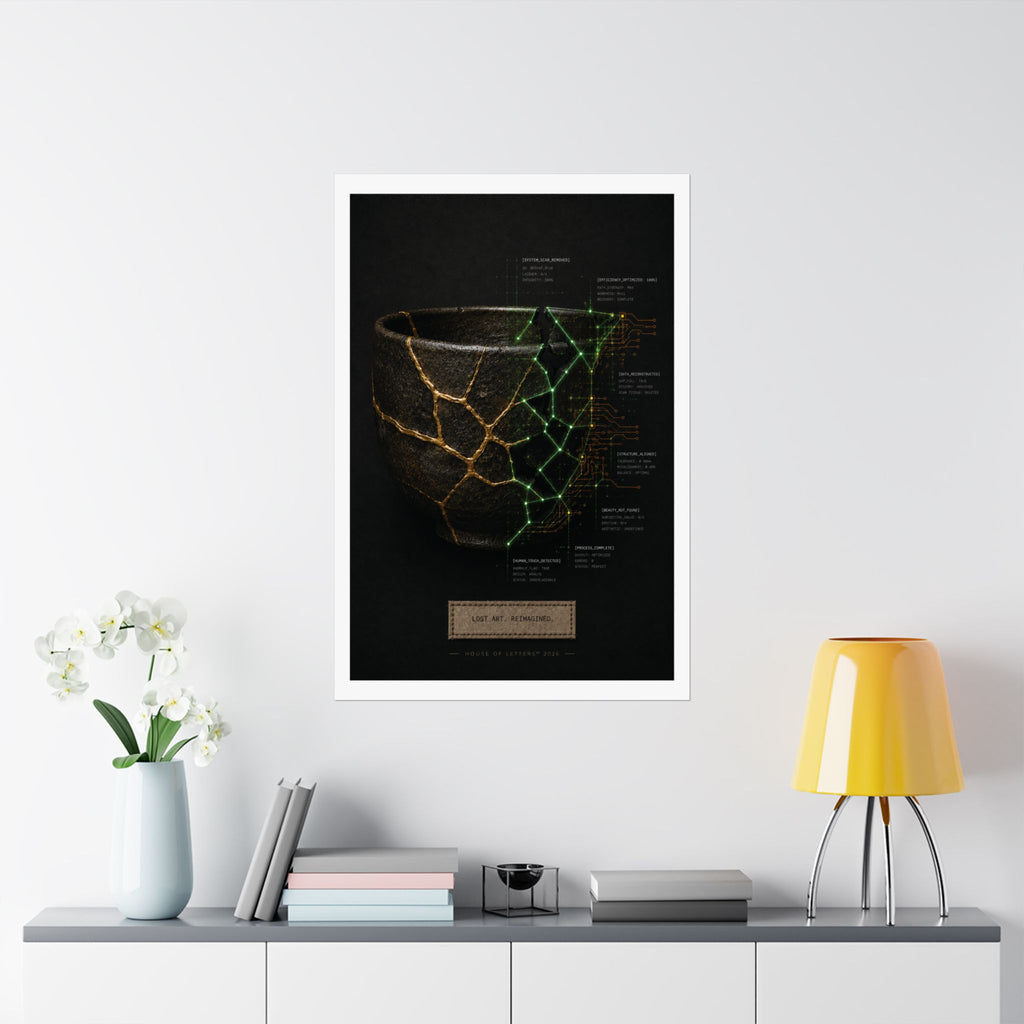 Lost Art. Reimagined. — Japanese Kintsugi & Tech Overlay Print | Premium Matte Wall Art