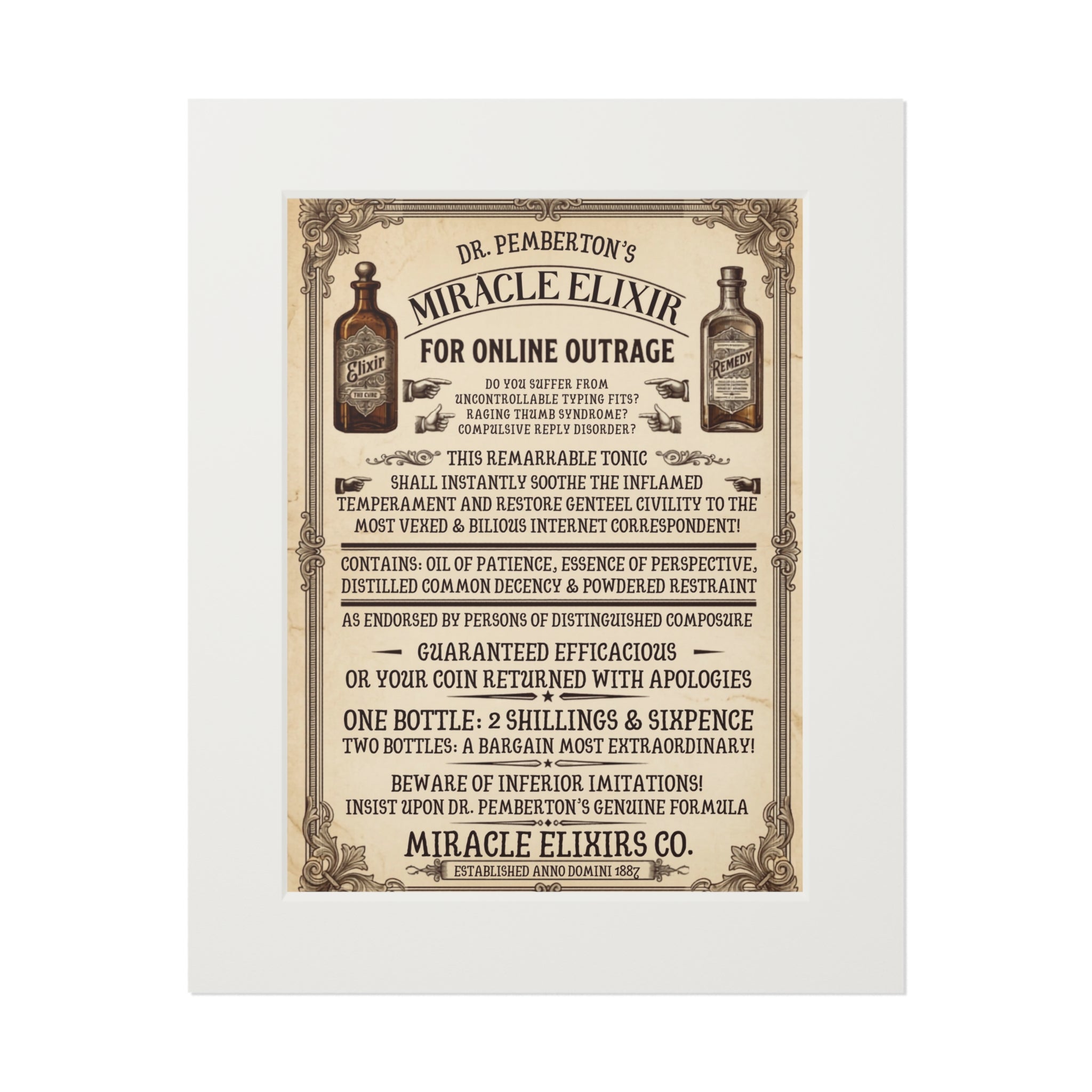 Vanquish Scroll Fatigue (Miracle Elixirs No. 01) — Satirical Fine Art Print