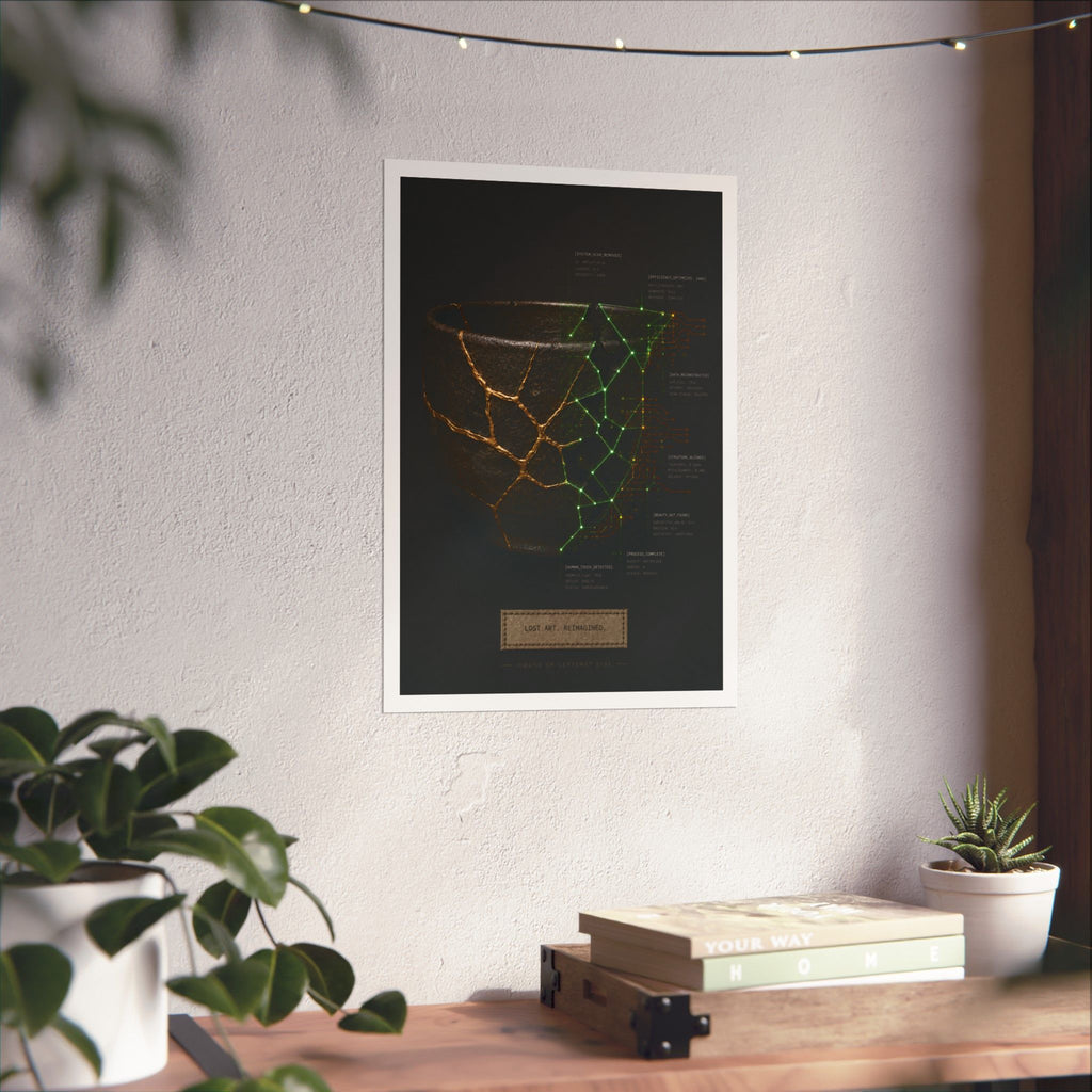 Lost Art. Reimagined. — Japanese Kintsugi & Tech Overlay Print | Premium Matte Wall Art