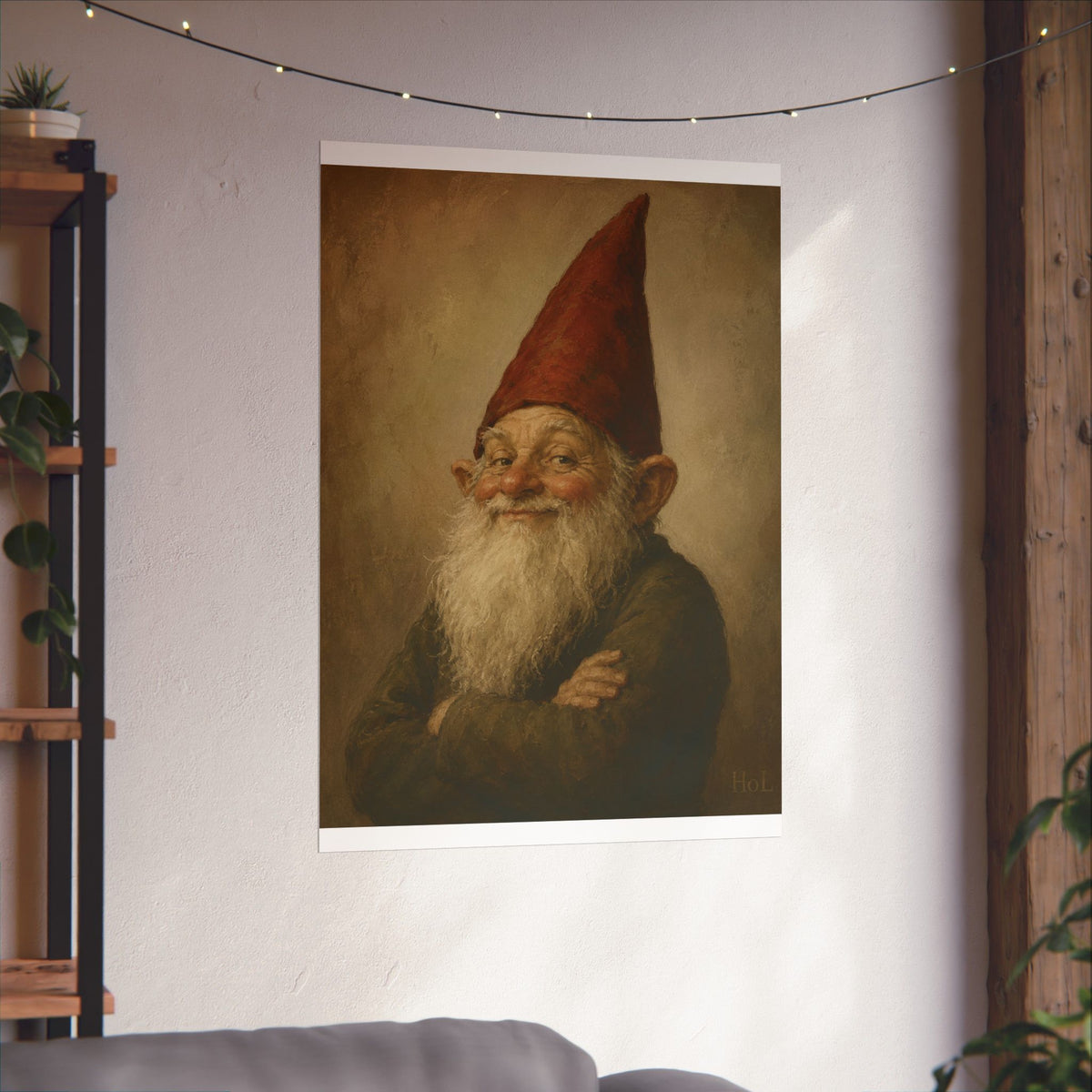 Vintage Smiling Gnome Poster — Matte Vertical Wall Art