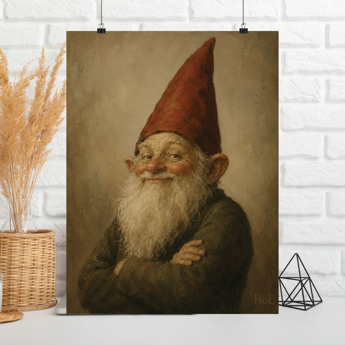 Vintage Smiling Gnome Poster — Matte Vertical Wall Art