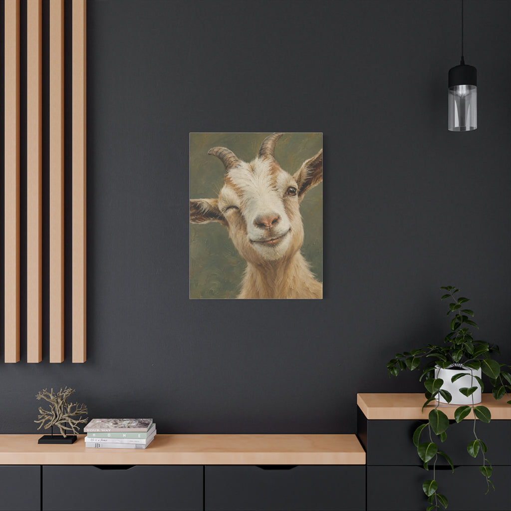 Winking Goat Canvas Art – Matte Stretched Farm Animal Wall Decor