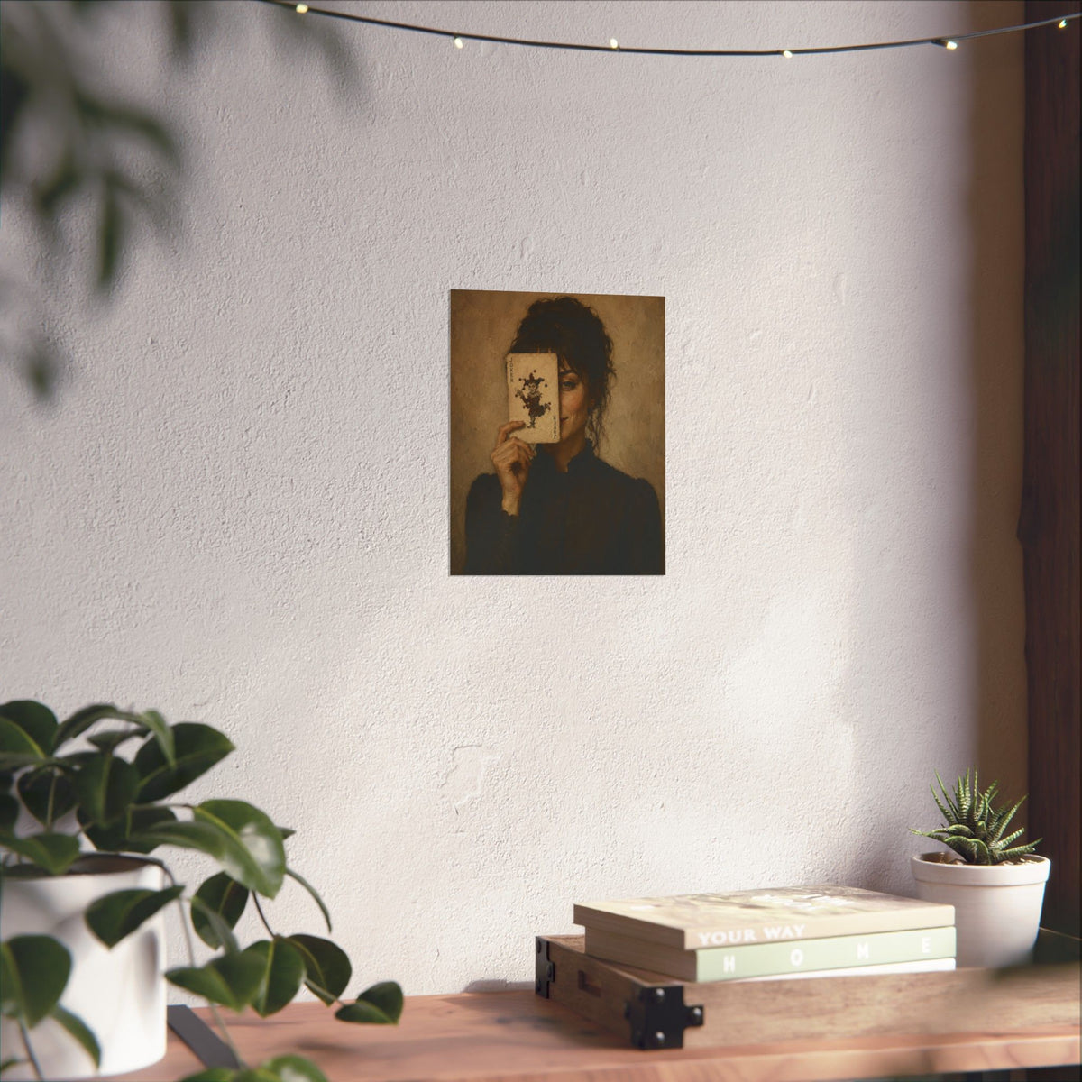 Vintage Portrait Poster — Woman Holding Rorschach Card Matte Vertical Print