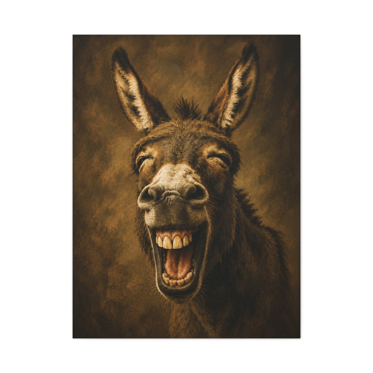 Laughing Donkey Matte Canvas Art – Humorous Animal Wall Décor, Stretched 1.25"