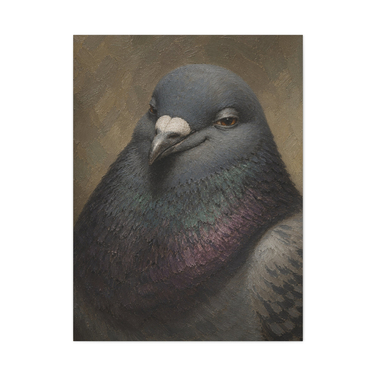 Regal Pigeon Portrait Matte Canvas Print — 'Smug Satirical Plump Pigeon'