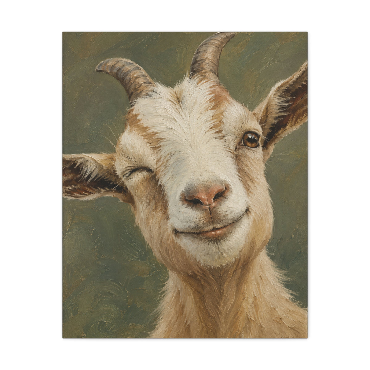 Winking Goat Canvas Art – Matte Stretched Farm Animal Wall Decor