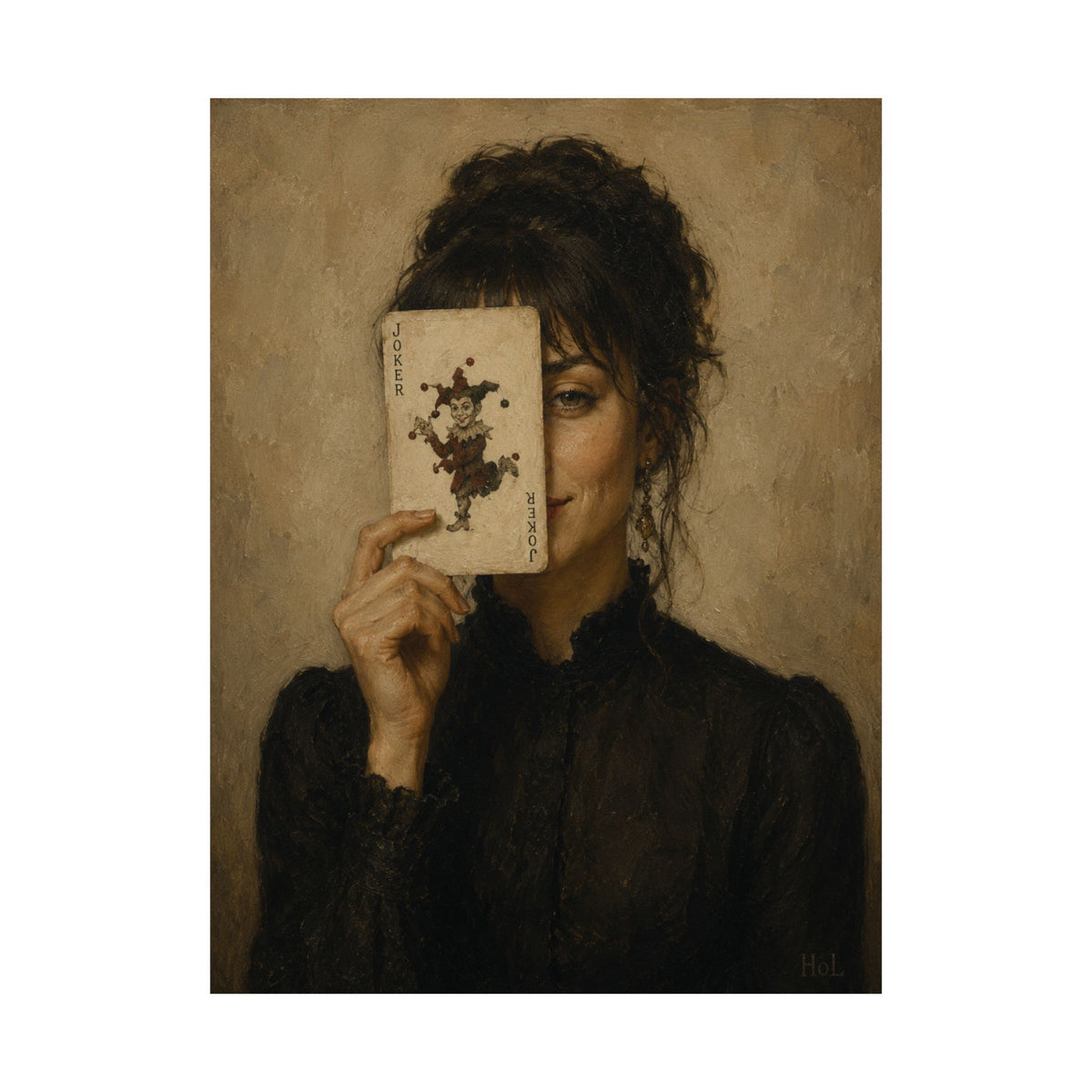 Vintage Portrait Poster — Woman Holding Rorschach Card Matte Vertical Print