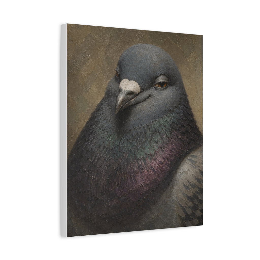 Regal Pigeon Portrait Matte Canvas Print — 'Smug Satirical Plump Pigeon'
