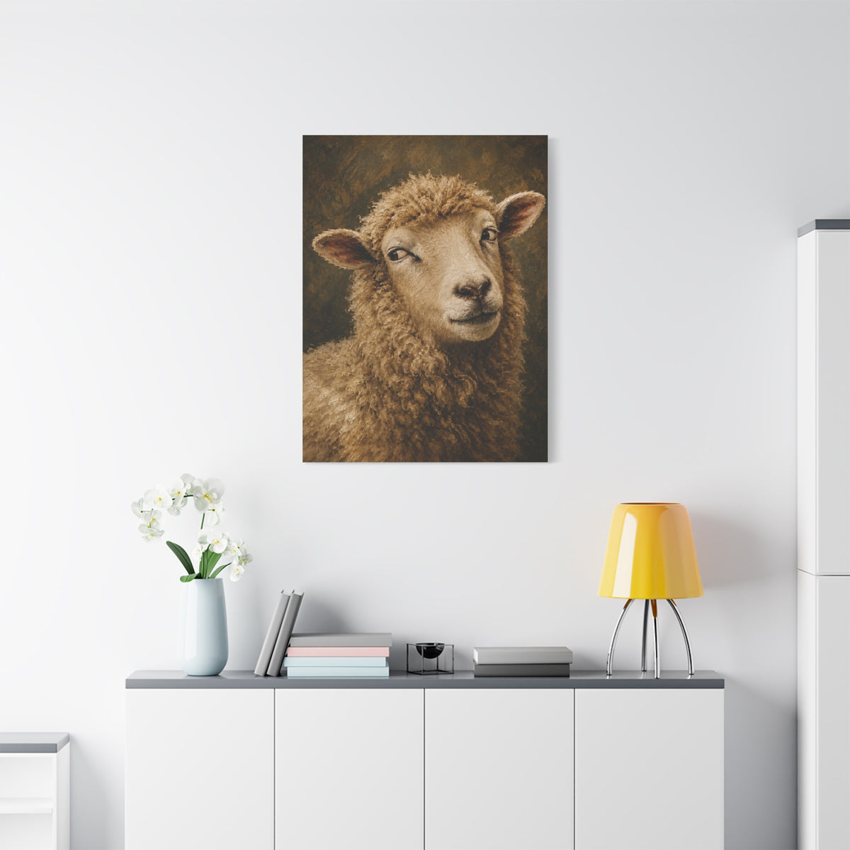 Playful Sheep Portrait Canvas Print — Rustic Farmhouse Wall Art