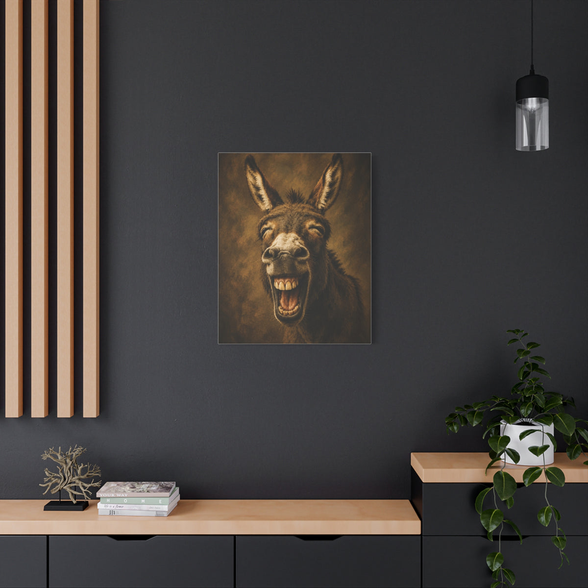 Laughing Donkey Matte Canvas Art – Humorous Animal Wall Décor, Stretched 1.25"