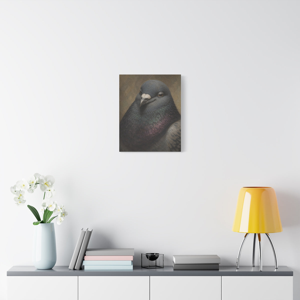 Regal Pigeon Portrait Matte Canvas Print — 'Smug Satirical Plump Pigeon'