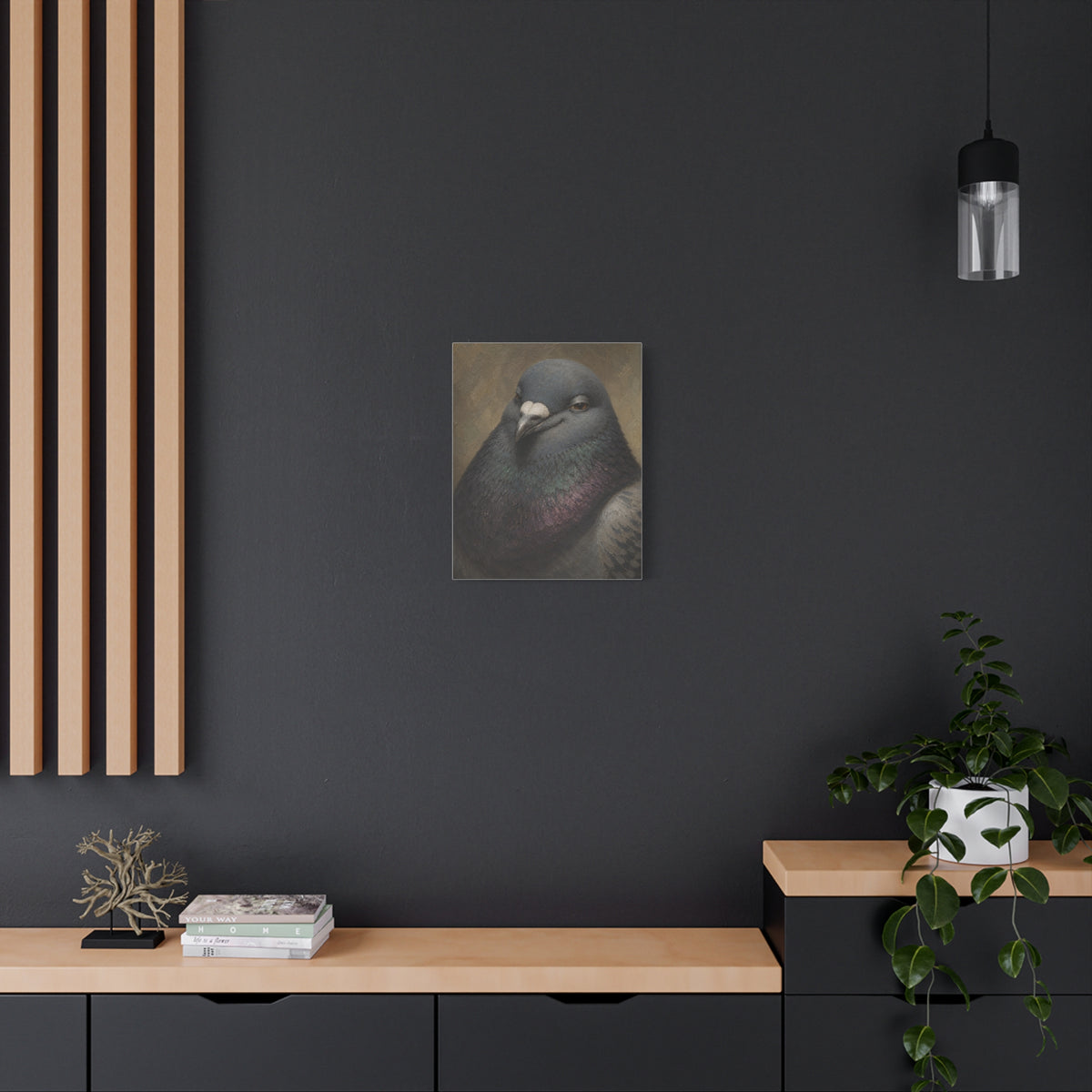 Regal Pigeon Portrait Matte Canvas Print — 'Smug Satirical Plump Pigeon'