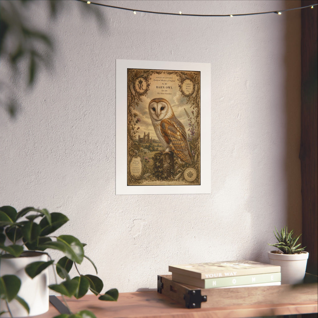 Barn Owl Vintage Print Poster — Matte Vertical Wall Art