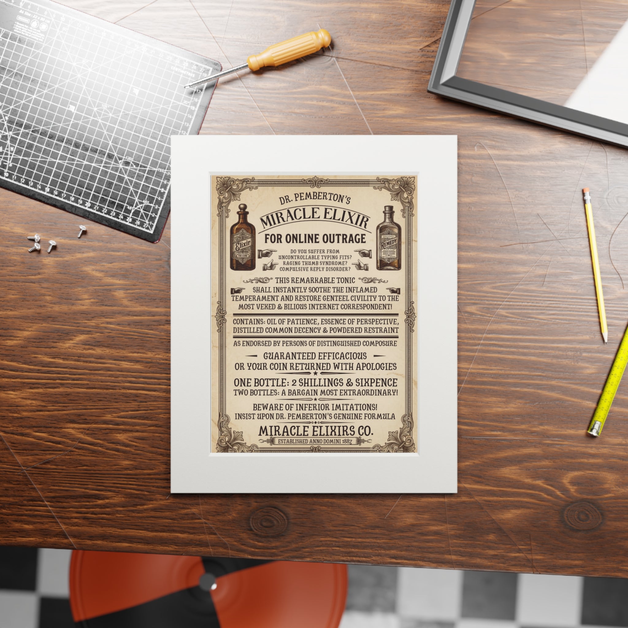 Vanquish Scroll Fatigue (Miracle Elixirs No. 01) — Satirical Fine Art Print