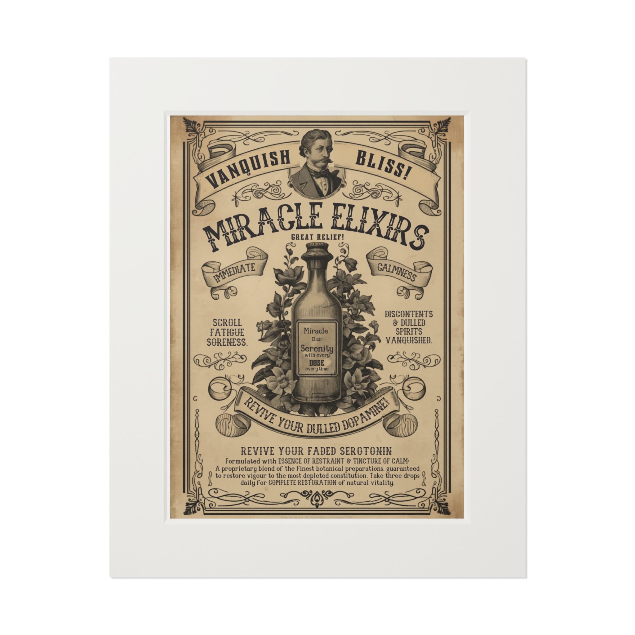 Vanquish Scroll Fatigue (Miracle Elixirs No. 01) — Satirical Fine Art Print