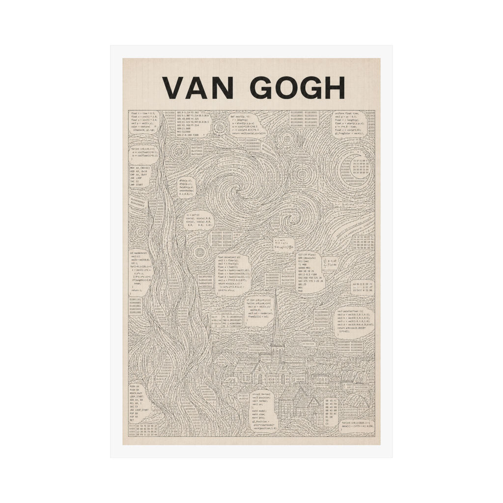 Van Gogh Coded Art Print | Abstract Programmed Flowchart Poster | Tech & Fine Art Fusion