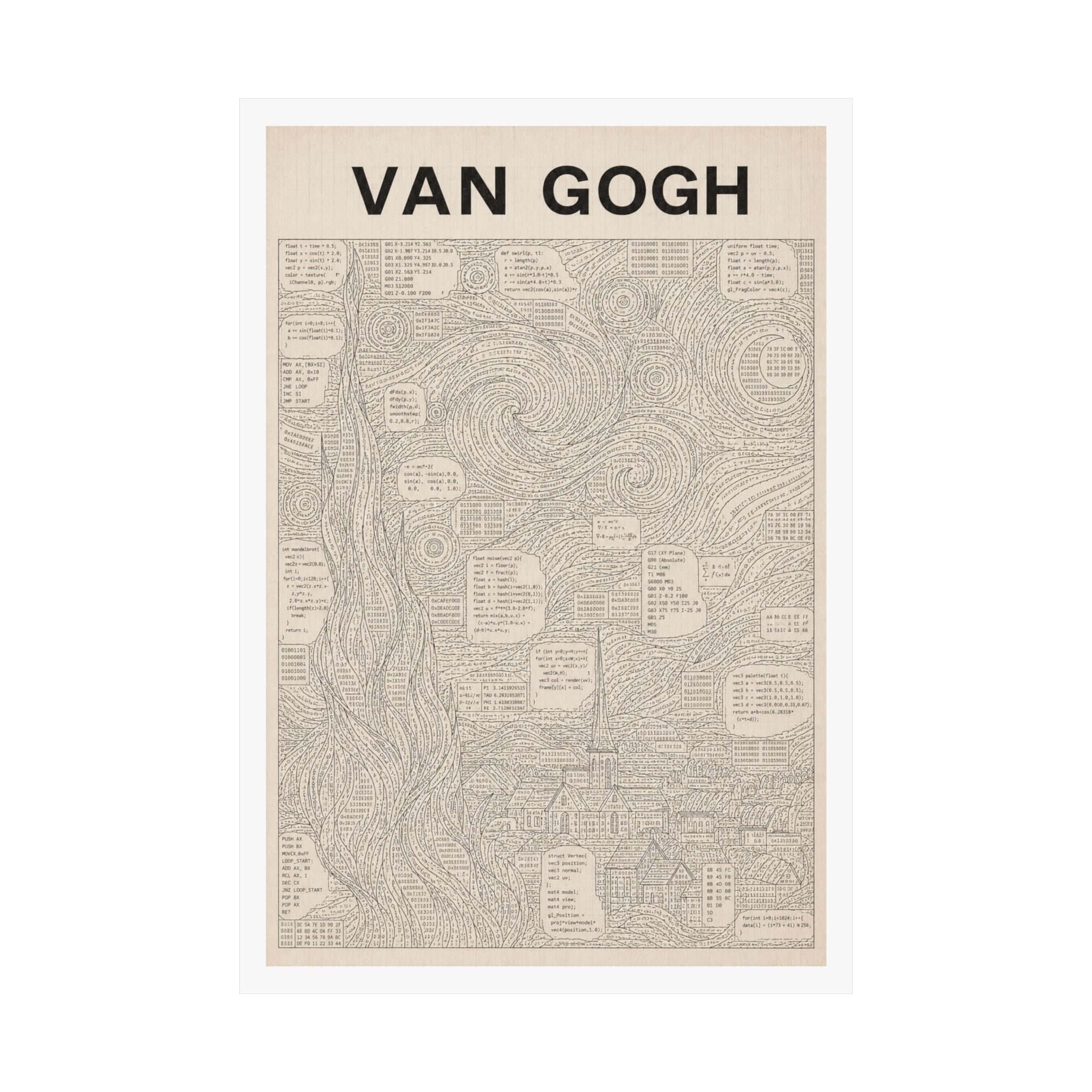 Van Gogh Coded Art Print | Abstract Programmed Flowchart Poster | Tech & Fine Art Fusion