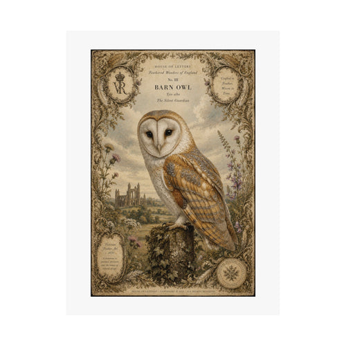 Barn Owl Vintage Print Poster — Matte Vertical Wall Art