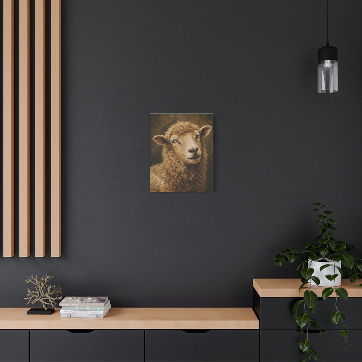 Playful Sheep Portrait Canvas Print — Rustic Farmhouse Wall Art